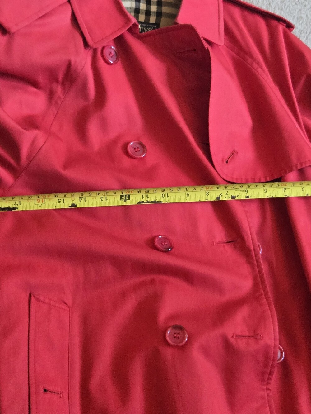 vintage red Burberry Gabardine Double Breasted Plaid Lining trench coat - Picture 11 of 14
